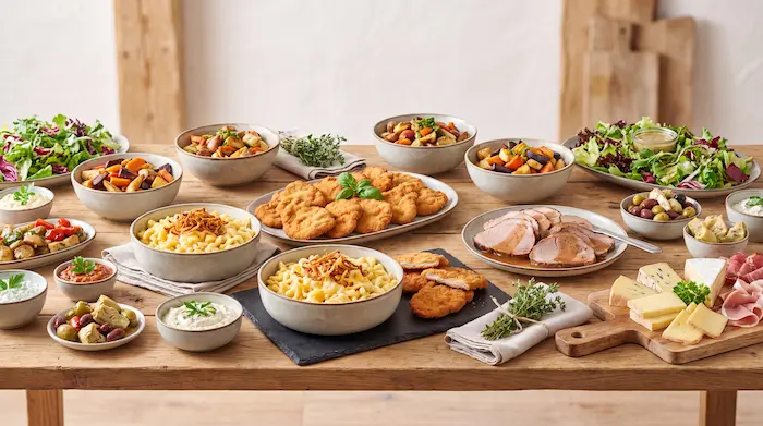 Schwäbisches Buffet mit Spätzle, Schnitzel und Braten – Kurvenbeck Catering